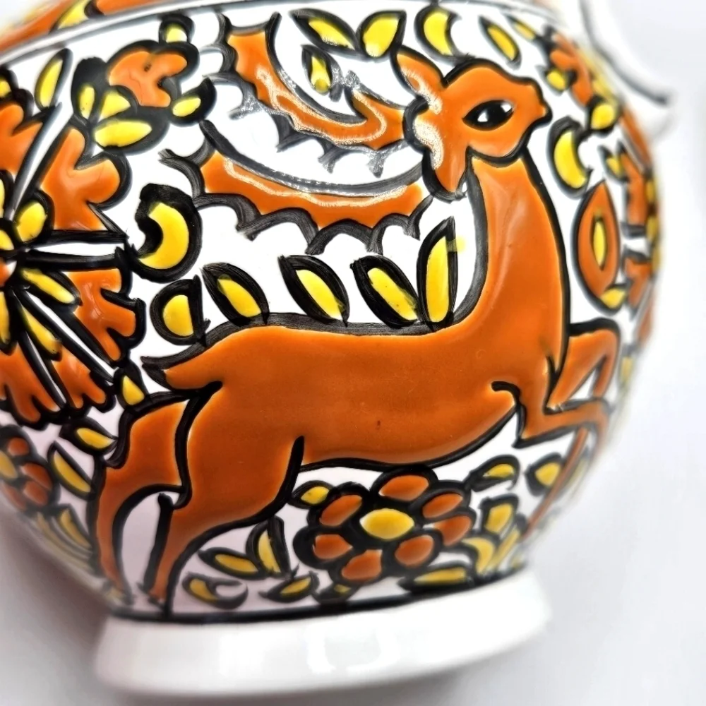 VINTAGE Handmade Theofilos Ceramic Rhodes Greece Pottery Deer Pitcher Vase Set